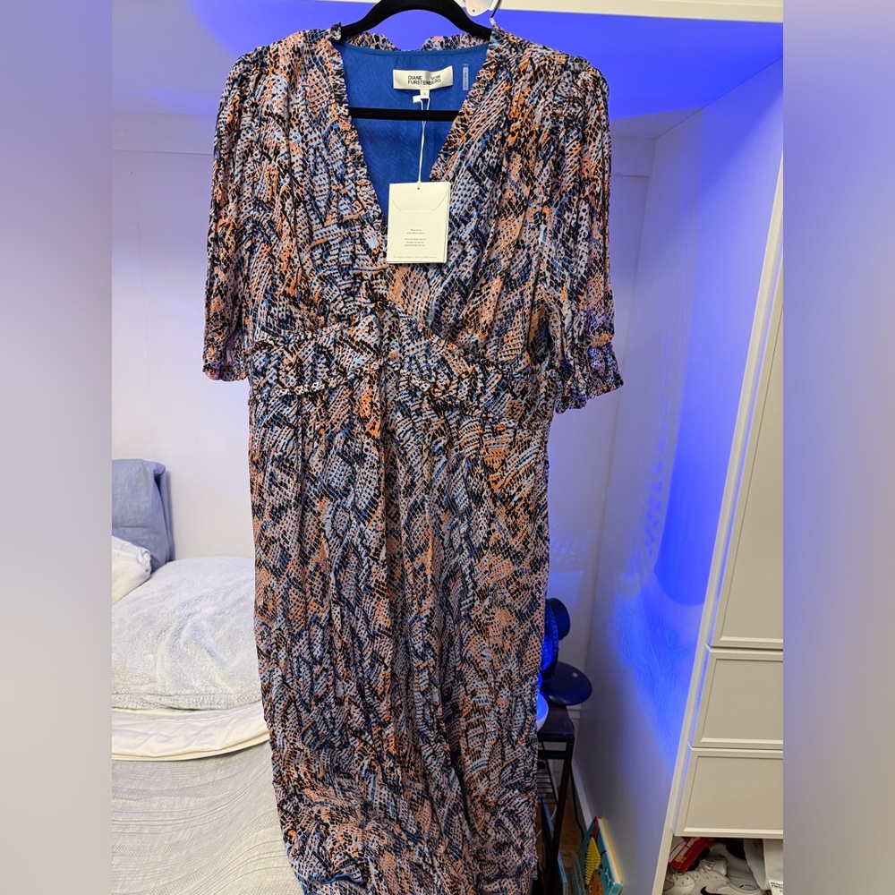 Diane Von Furstenberg Blue and Orange Maxi Dress